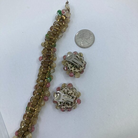 Vtg 1950 glass seed beads Miriam Haskell style earrings bracelet set - Picture 5 of 5